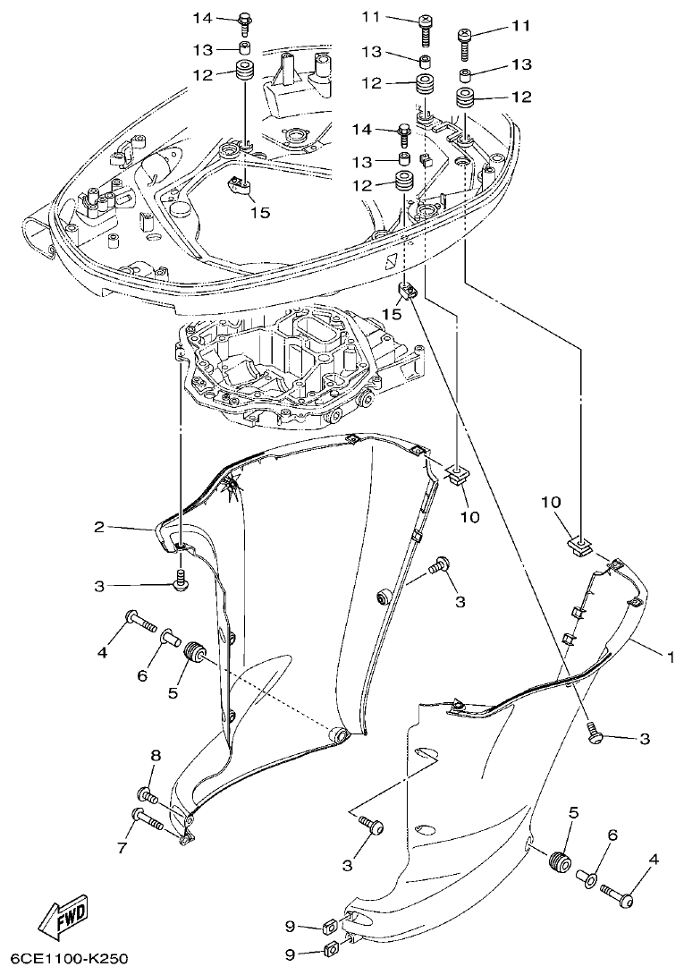Yamaha F225FET, FL225FET BOTTOM COWLING 3 parts diagram